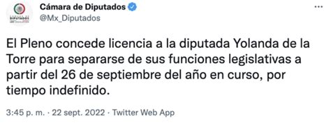 Diputada Yolanda De La Torre Abandona Su Curul Ella Presentó La