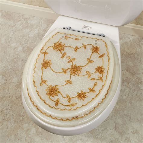 Gold Floral Vine Pearl White Decorative Toilet Seat From Trimmer