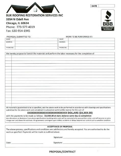 Roofing Contract Free Printable Documents