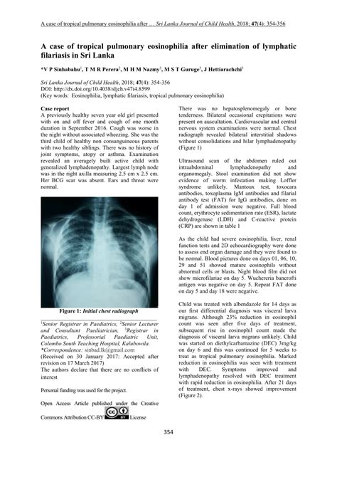 Pdf A Case Of Tropical Pulmonary Eosinophilia After Elimination Of