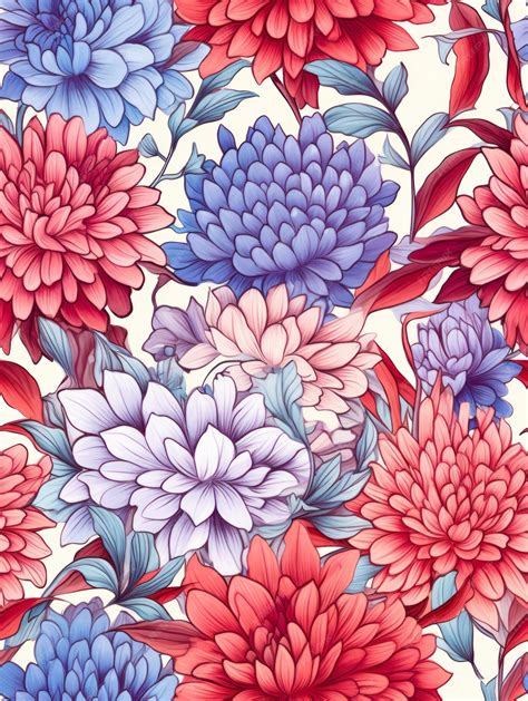 Premium AI Image | Seamless Color Pencil Style Line Art Flowers