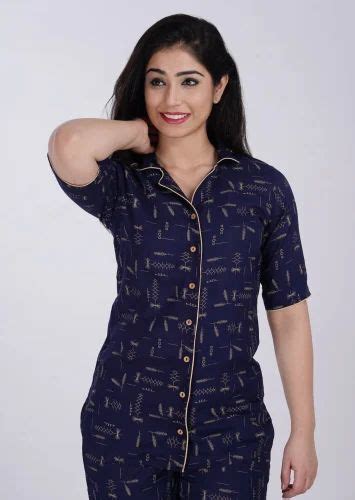 Printed Navy Blue Women Rayon Night Suit Set Semi Stretchable At Rs 400 Set In Jaipur