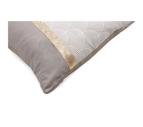 Housse De Coussin 30 X 50 Cm Imprimé Motifs Coquilles Taupe Et Bande