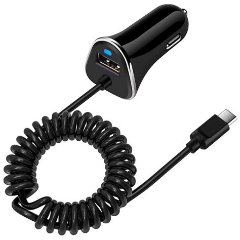 Car Chargercar Charger Adapter Usb C Type C Car Charger With Built In Coiled Stretchable Car