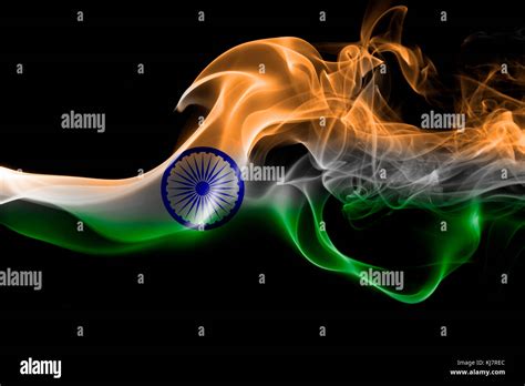 National Smoke Flag Of India Isolated On Black Background Stock Photo