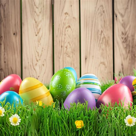 Premium Photo Colorful Easter Eggs On Green Grass With Spring Flowers