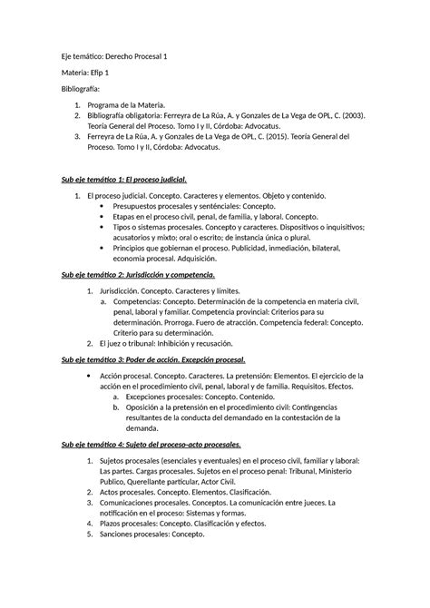 Resumen Derecho Procesal 1 Efip Eje temático Derecho Procesal 1