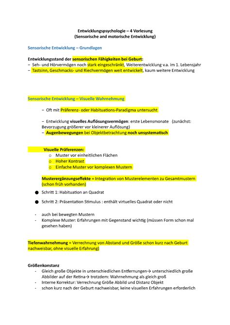 Entwicklung VL4 Klausurvorbereitung Entwicklungspsychologie 4