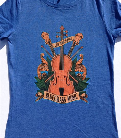 Ladies Bluegrass Fan Old Time Songs Blue Fitted Tee Shirt Country Music Musical Instruments