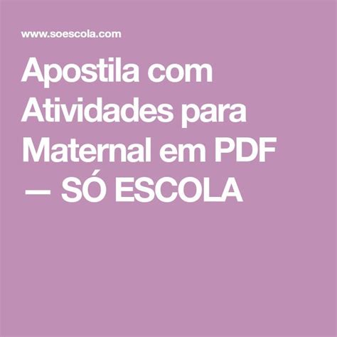 Apostila Atividades para Maternal em PDF SÓ ESCOLA