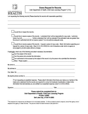 Fillable Online Health Utah GRAMA R1 Utah Department Of Health