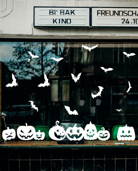 Halloween Window Decals Halloween Pumpkins and Bat Window | Etsy