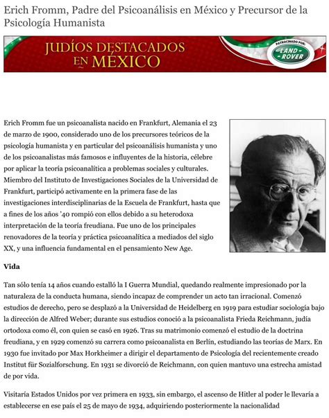 Pdf Erich Fromm Padre Del Psicoan Lisis En M Xico Y Precursor De La