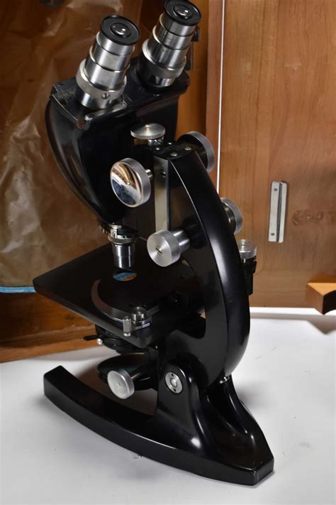 Wooden Cased Vintage Bausch And Lomb Microscope With Extra Lenses And