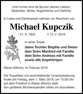 Traueranzeigen Von Michael Kupczik Trauer Nordkurier