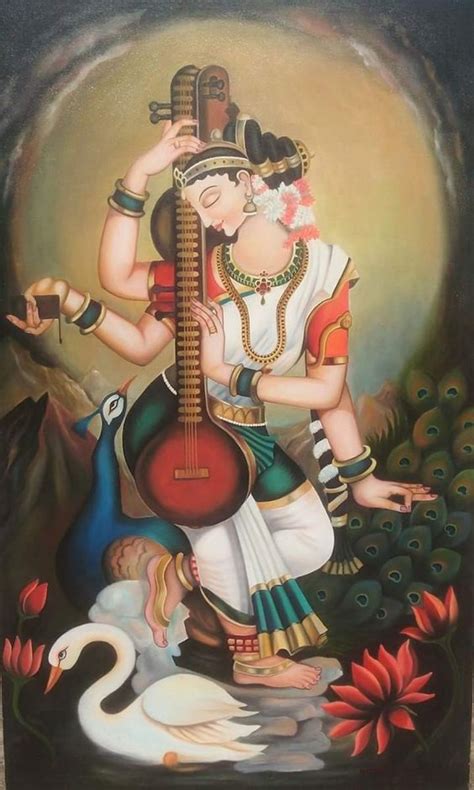 Goddess Saraswati Hand Painted Painting On Canvas Unframe