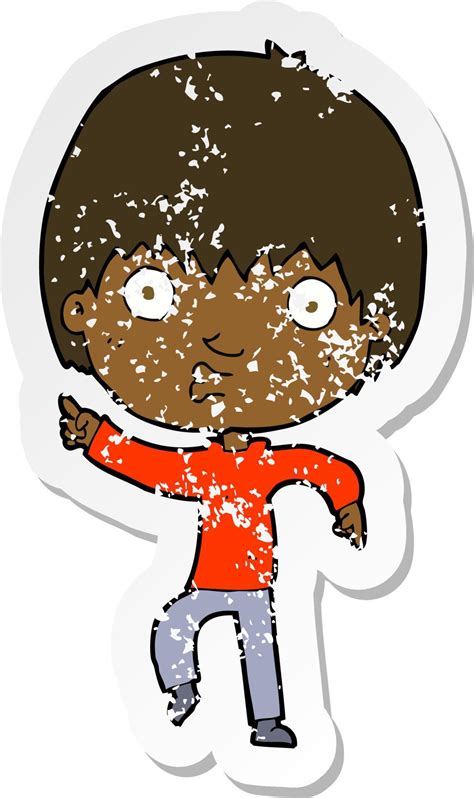 Retro Distressed Sticker Of A Cartoon Impressed Boy Pointing 11685184