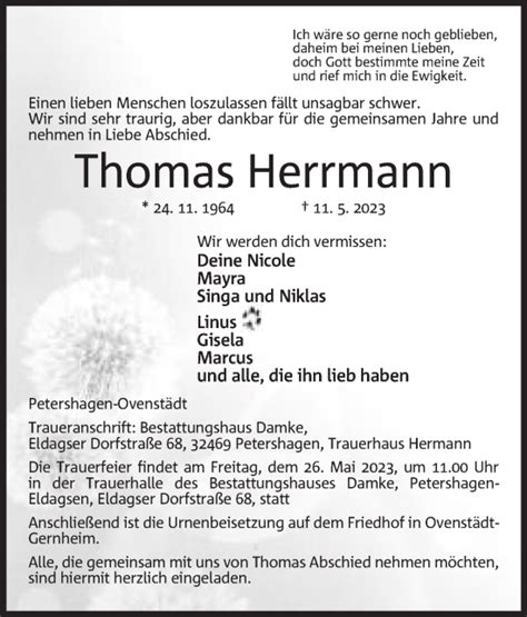 Traueranzeigen Von Thomas Herrmann Trauer Mt De