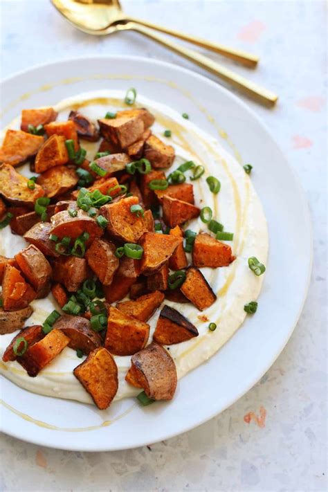 Roasted Sweet Potatoes With Whipped Feta Recipe Sweet Potato Side Dish Sweet Potato Sides