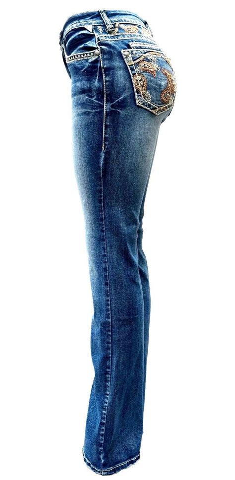 Sexy Couture Womens Rhinestone Mid Rise Bootcut Blue Denim Jeans Stretch 1 17 Ebay