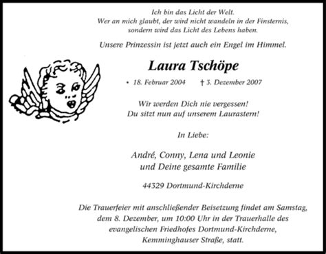 Traueranzeigen Von Laura Tsch Pe Trauer In Nrw De