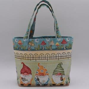 Mini Handmade Gnome Tote Bag Reusable Mini Size Gift Bag Holiday Fabric