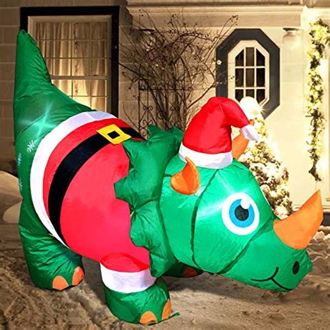 TURNMEON 4Ft Long Christmas Inflatables Santa Dinosaur Christmas