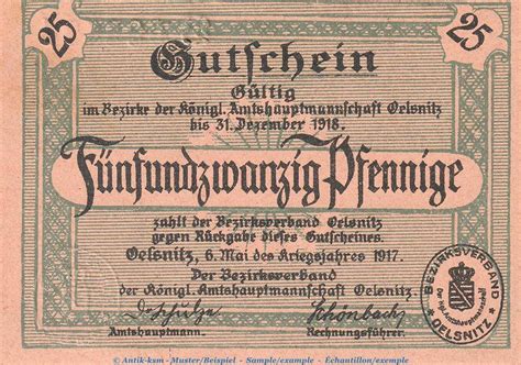 Notgeld De Pf Notgeld Amtshauptmannschaft Oelsnitz Pfennig