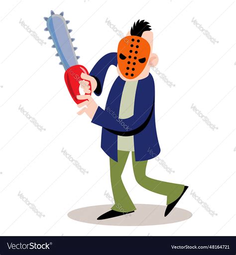 Murderer Hold Chainsaw Cute Halloween Cartoon Vector Image