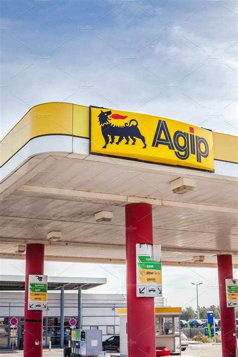 Agip logo on its gas service station | Transportation Stock Photos ...