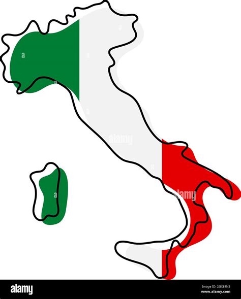 Stylized outline map of Italy with national flag icon. Flag color map ...