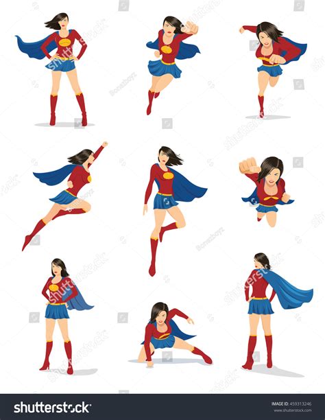 Set Female Superhero 9 Different Poses Stock Vector (Royalty Free ...