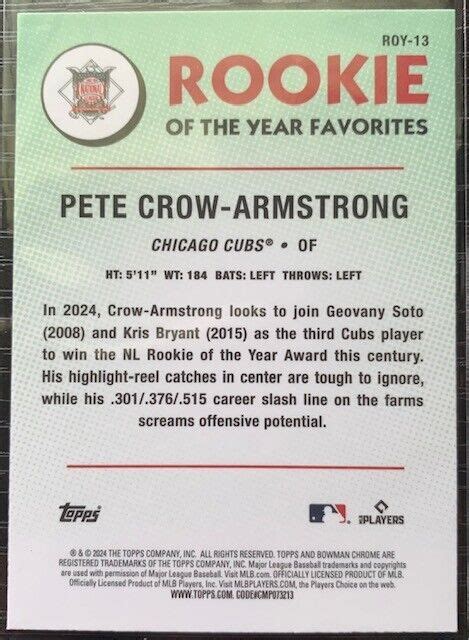 Bowman Chrome Rookie Of The Year Favorites Pete Crow Armstrong Rc