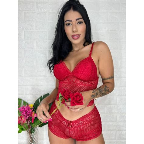 Kit 2 Lingerie Cropeed E Calcinha Box Conjunto Feminino Sexy Renda