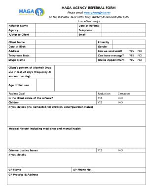 Fillable Online HAGA AGENCY REFERRAL FORM Bhagacoukb Fax Email Print