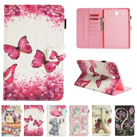 PU leather Tablet Cases For Samsung Galaxy Tab E 9.6 inch cases lovely Painted Protective cases ...