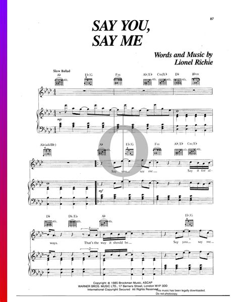 Say You Say Me Lionel Richie Piano Sheet Music Oktav