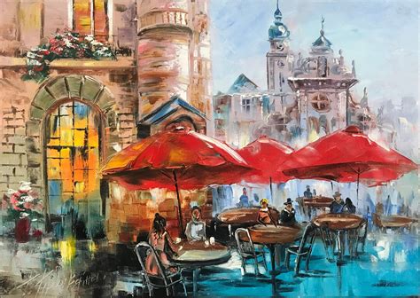 Paris Cafe Oil Painting Original French Cafe Painting on Canvas Bistro ...