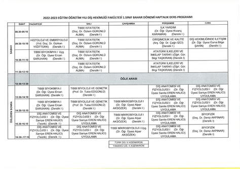 2022 2023 Eğitim Öğretim Yılı Bahar Dönemi Haftalık Ders Programları