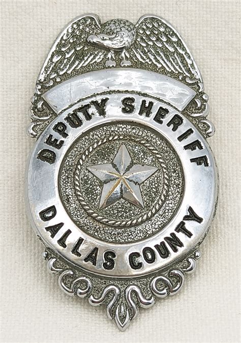 Late 1930s Dallas Co Tx Deputy Sheriff Badge In Chrome Plated Brass