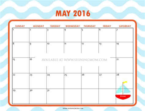 12 Free Printable Calendars For May 2016