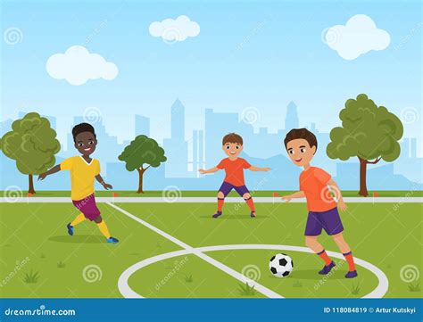 Crian As Dos Meninos Que Jogam O Futebol Do Futebol Ilustra O Do Vetor