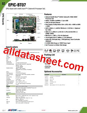 EPIC BT07 Datasheet PDF AAEON Technology