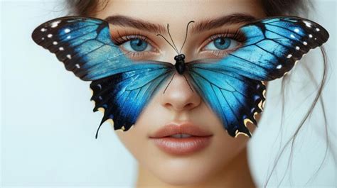 Woman with Blue Butterfly Covering Her Eye | Premium AI-generated image