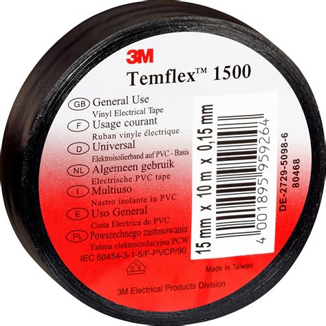 3M 3M TEMFLEX150015X25BK Electrical Tape Temflex 1500 Black L X W 25