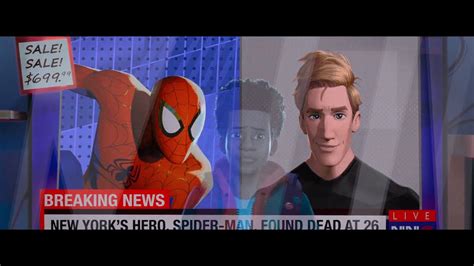 Introducir 106+ imagen spiderman into the spider verse peter parker death - Abzlocal.mx