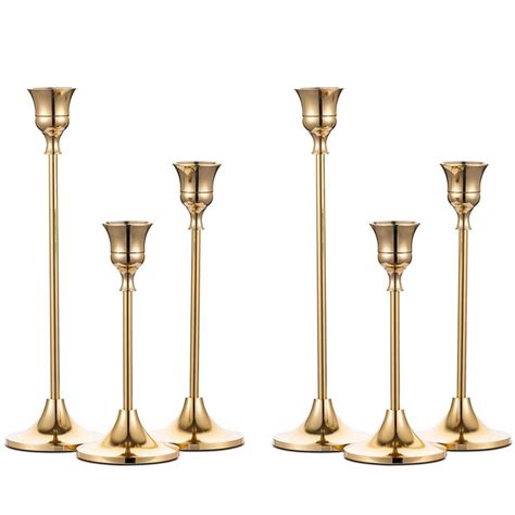 Set Of 3 Brass Gold Metal Taper Candle Holders Candlestick Holders Vintage And Modern Decorative