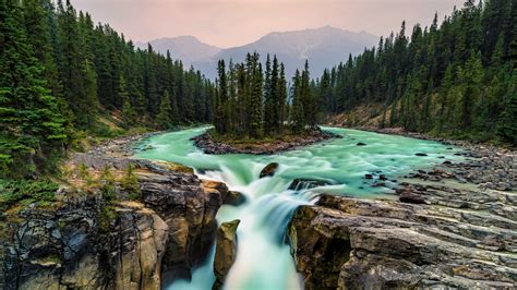 Wallpaper ID: 125530 / lake, landscape, park, bench, Jasper National ...