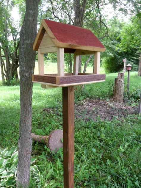 Rustic Bird Feeder And Wood Pole Handmade Tray Feeders Etsy In 2020