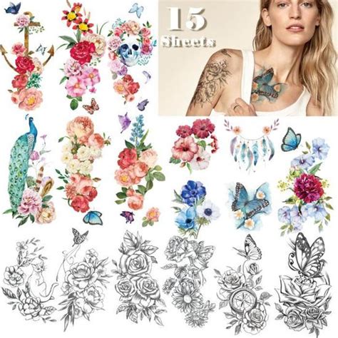 Yazhiji 15 Feuilles Grands Tatouages Temporaires Imperméables Sexy pour